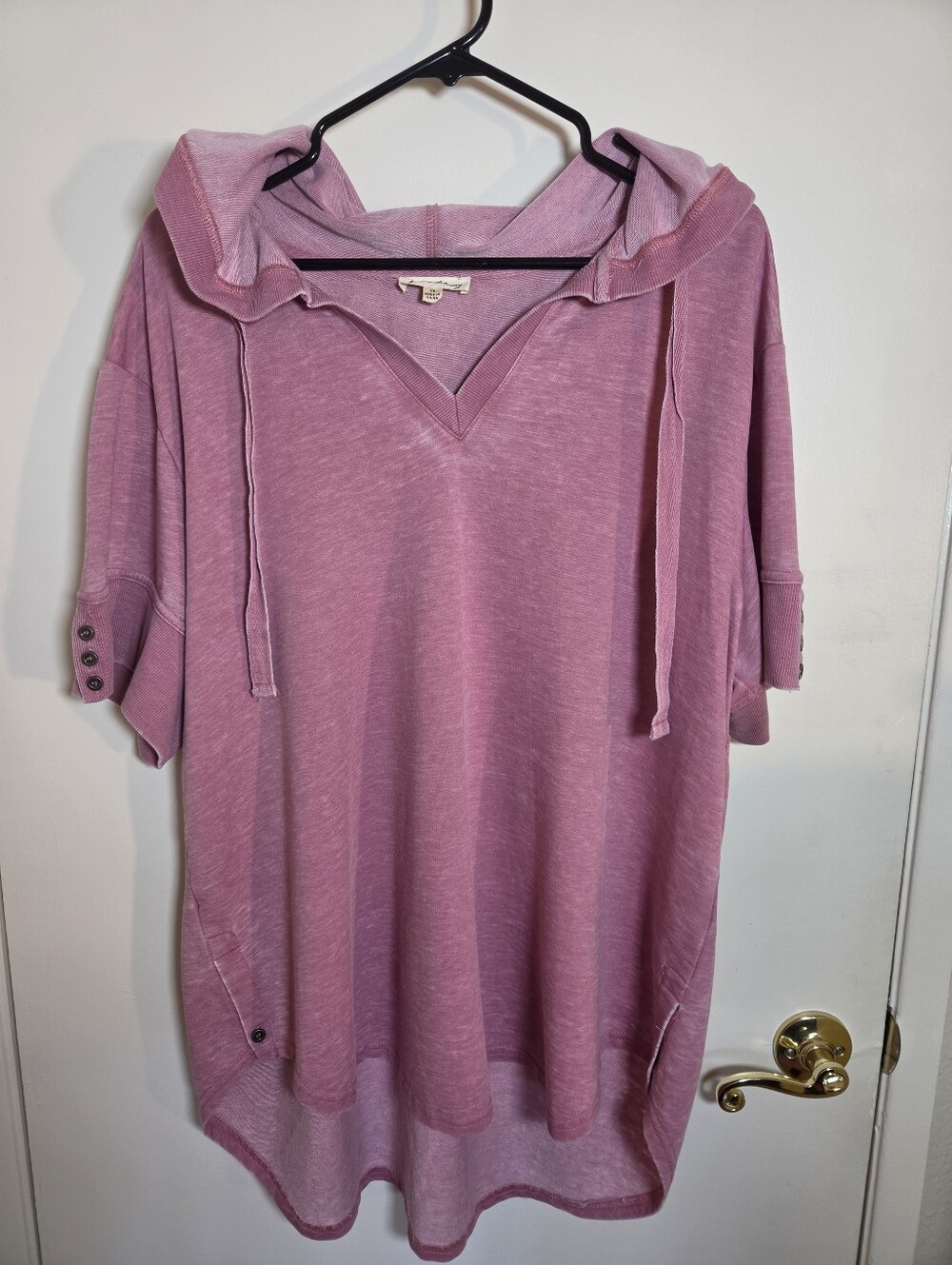 Jane + Delancey Boho Chic Cottagecore Short Sleeve Hoodie V-Neck Oversized 1x
